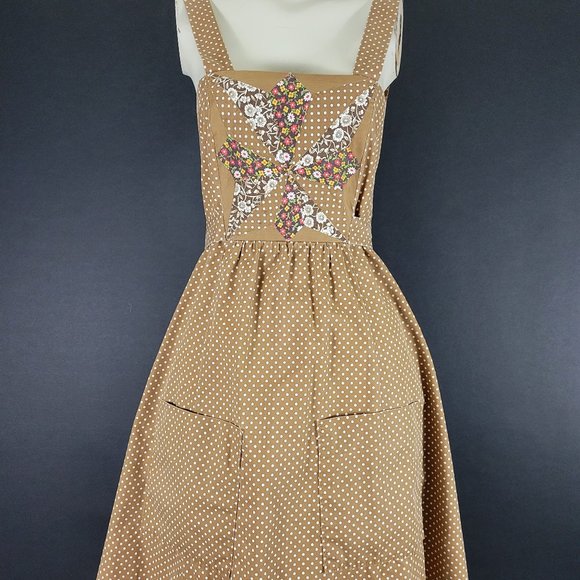 ❗️SOLD❗️70s Polka Dot Floral Patchwork Pinafore Dress - Picture 2 of 15
